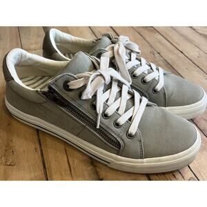 Taos Z Soul Sneakers Womens 9 Green Canvas Side Zip Comfort Casual Shoes